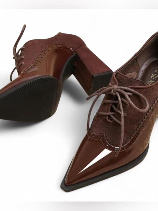 Shoes - NIB EURO |SZ 40 US 8| Vintage Brown Leather Chunky Oxford Pointed Toe Heel Shoes